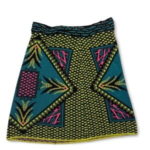 Gianni Bini Geometric Print A-Line Skirt Teal Pink Yellow Y2K Boho Bold